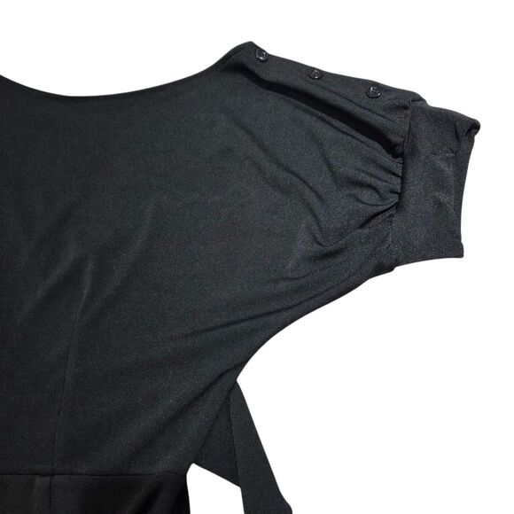 LilyIn Black Sheath Dress Knee Length Asymmetrical Boat Neck Side Pockets Size L - Picture 10 of 11